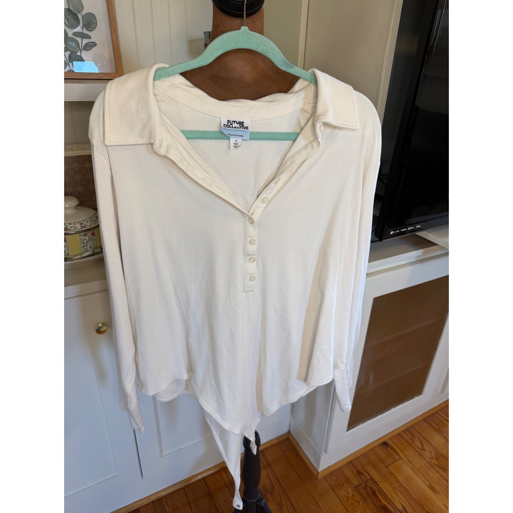 Future Collective Reese Blutstein Cream Long Sleeve Polo Bodysuit 3X
